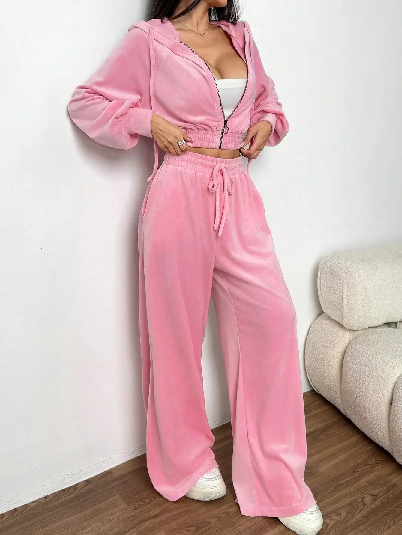 Elmont | Solid Colour Zip-Up Hoodie & Sweatpants Set