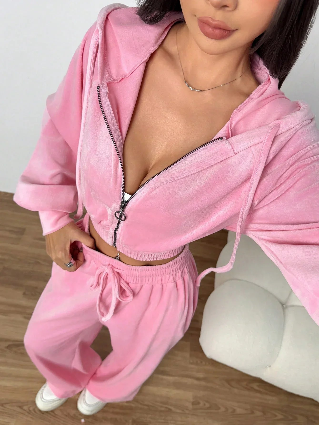 Elmont | Solid Colour Zip-Up Hoodie & Sweatpants Set