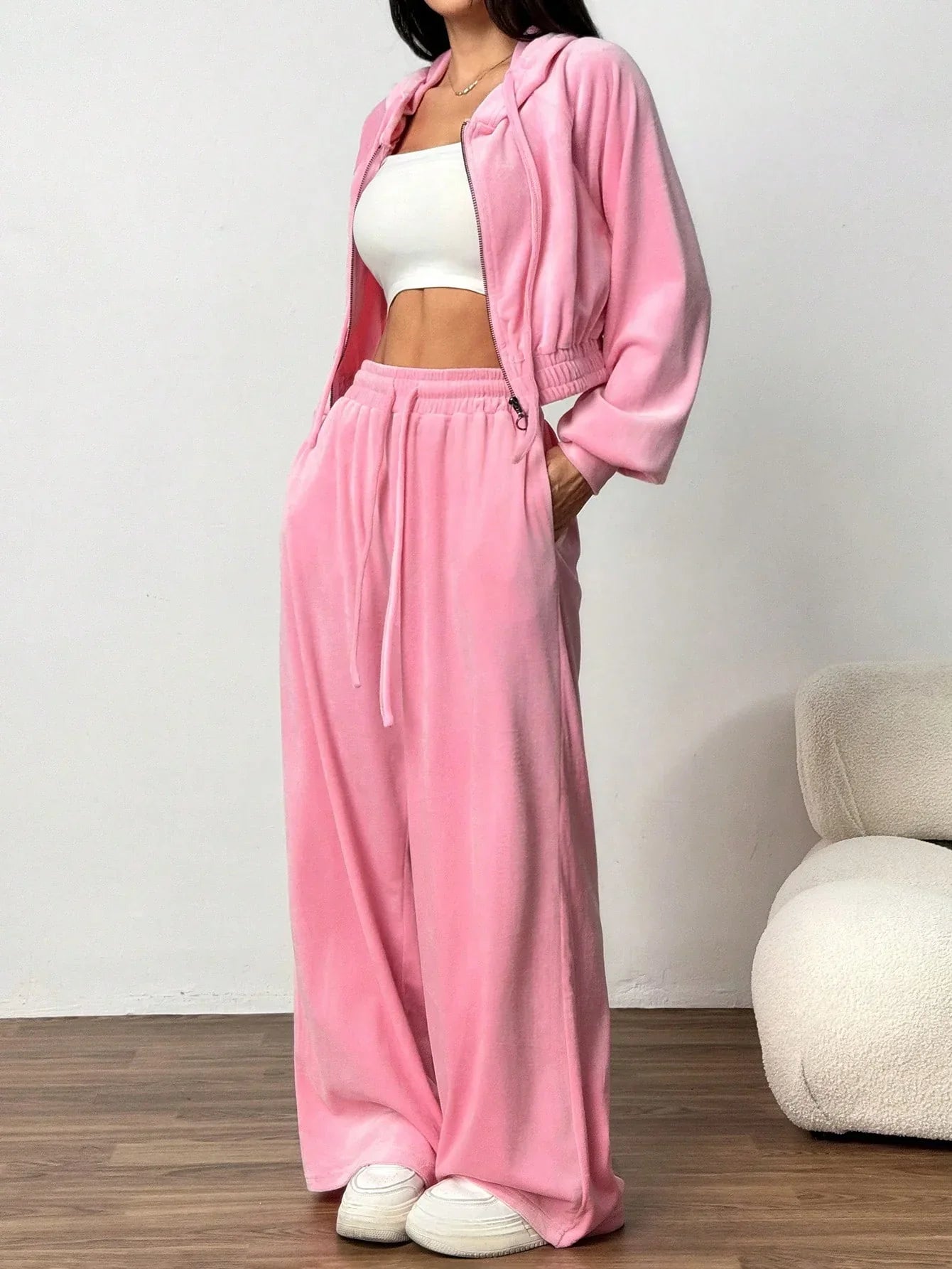 Elmont | Solid Colour Zip-Up Hoodie & Sweatpants Set