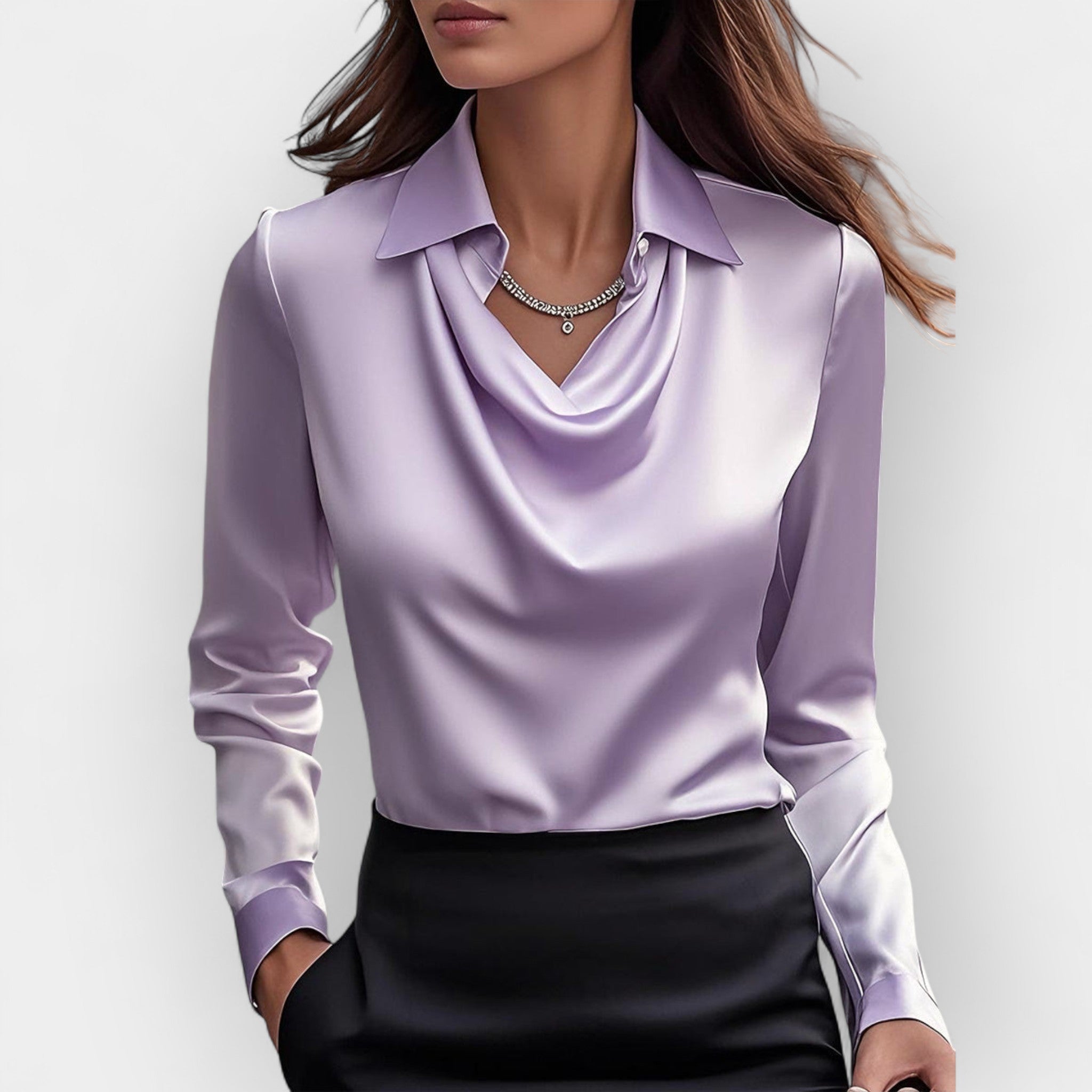 DILANA | Women’s Draped Neck Long Sleeve Blouses