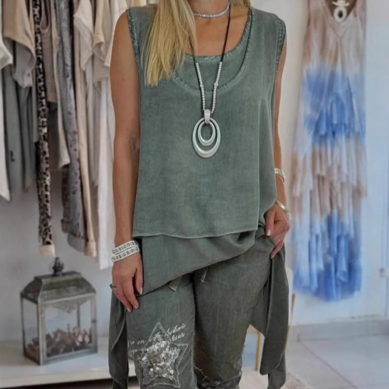 STACY | Women's Two-Piece Set, Sleeveless Top and Printed Pants