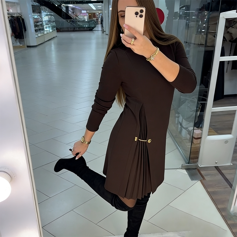 VERONICA | Long Sleeve Pleated Dress