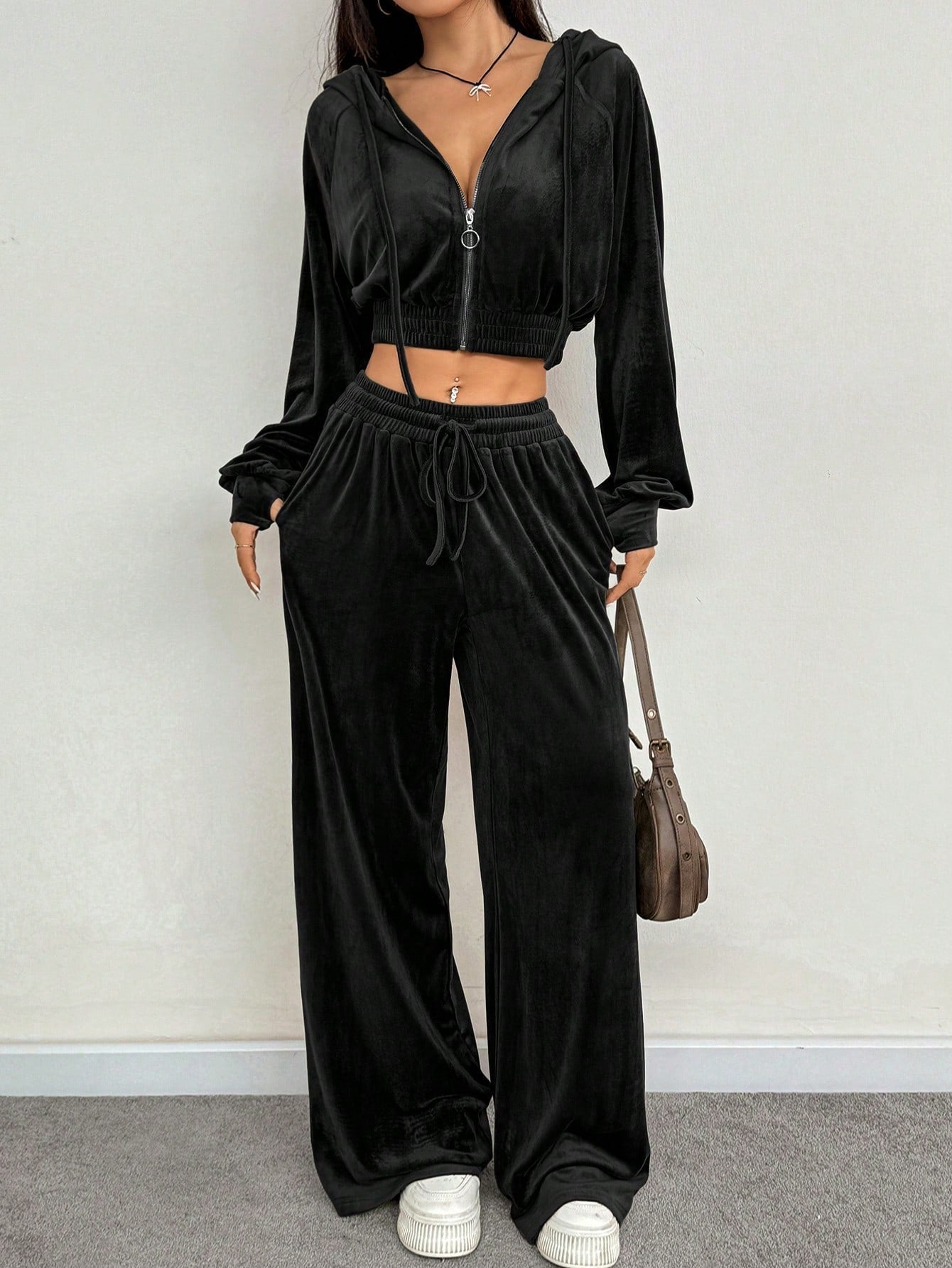 Elmont | Solid Colour Zip-Up Hoodie & Sweatpants Set