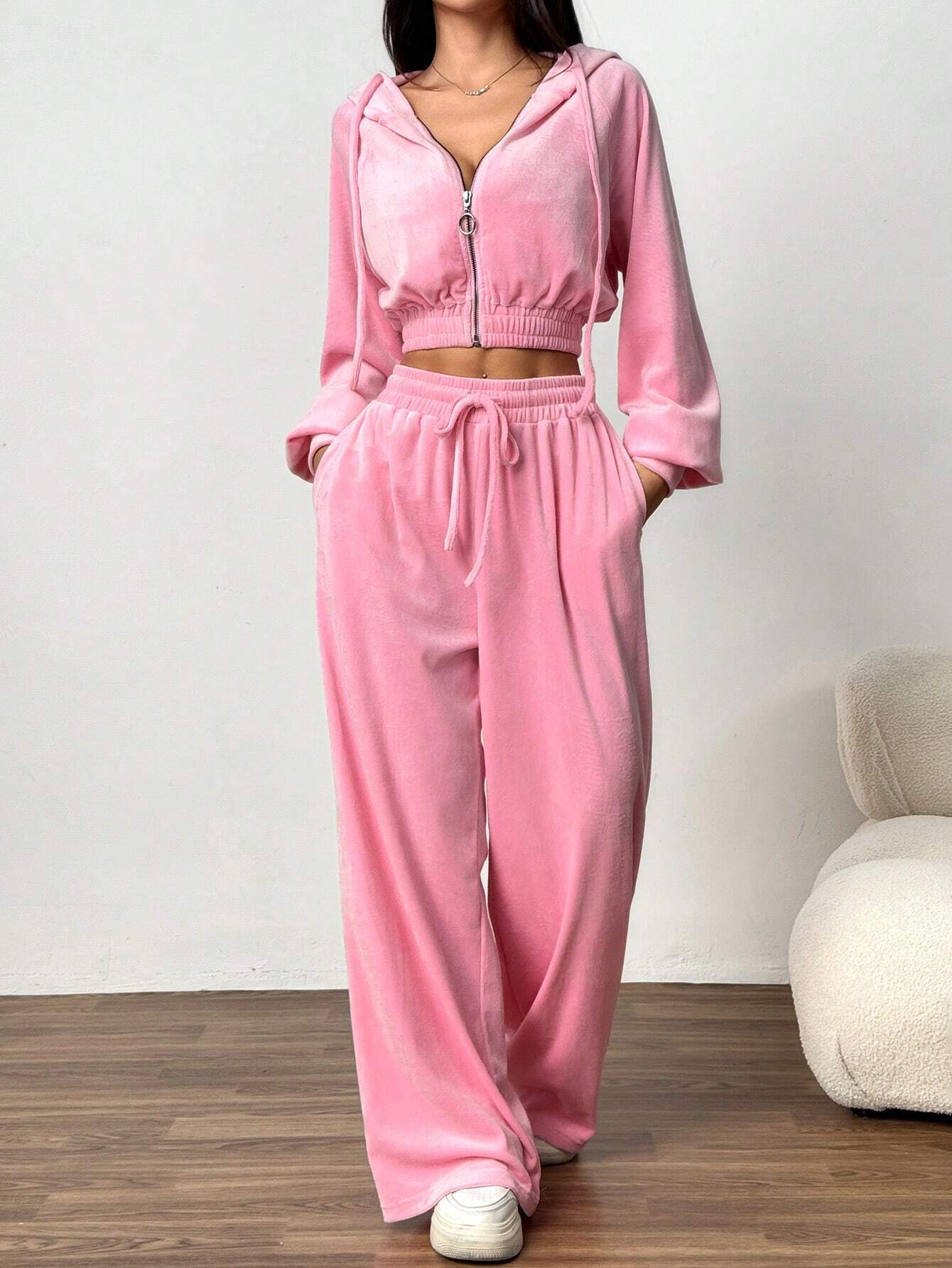 Elmont | Solid Colour Zip-Up Hoodie & Sweatpants Set