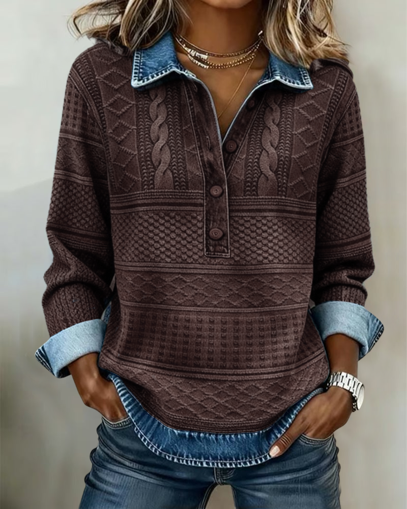 Alexandra |Trendy Sweatshirt with Half Button and Collar