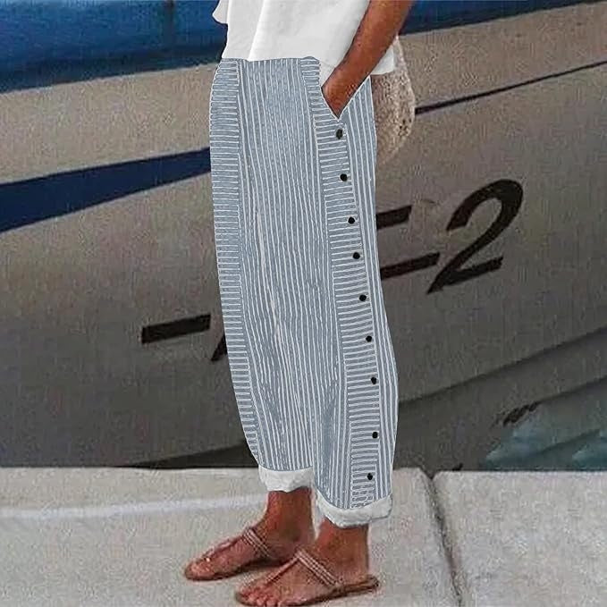Allison | Striped Button-Accent Pants