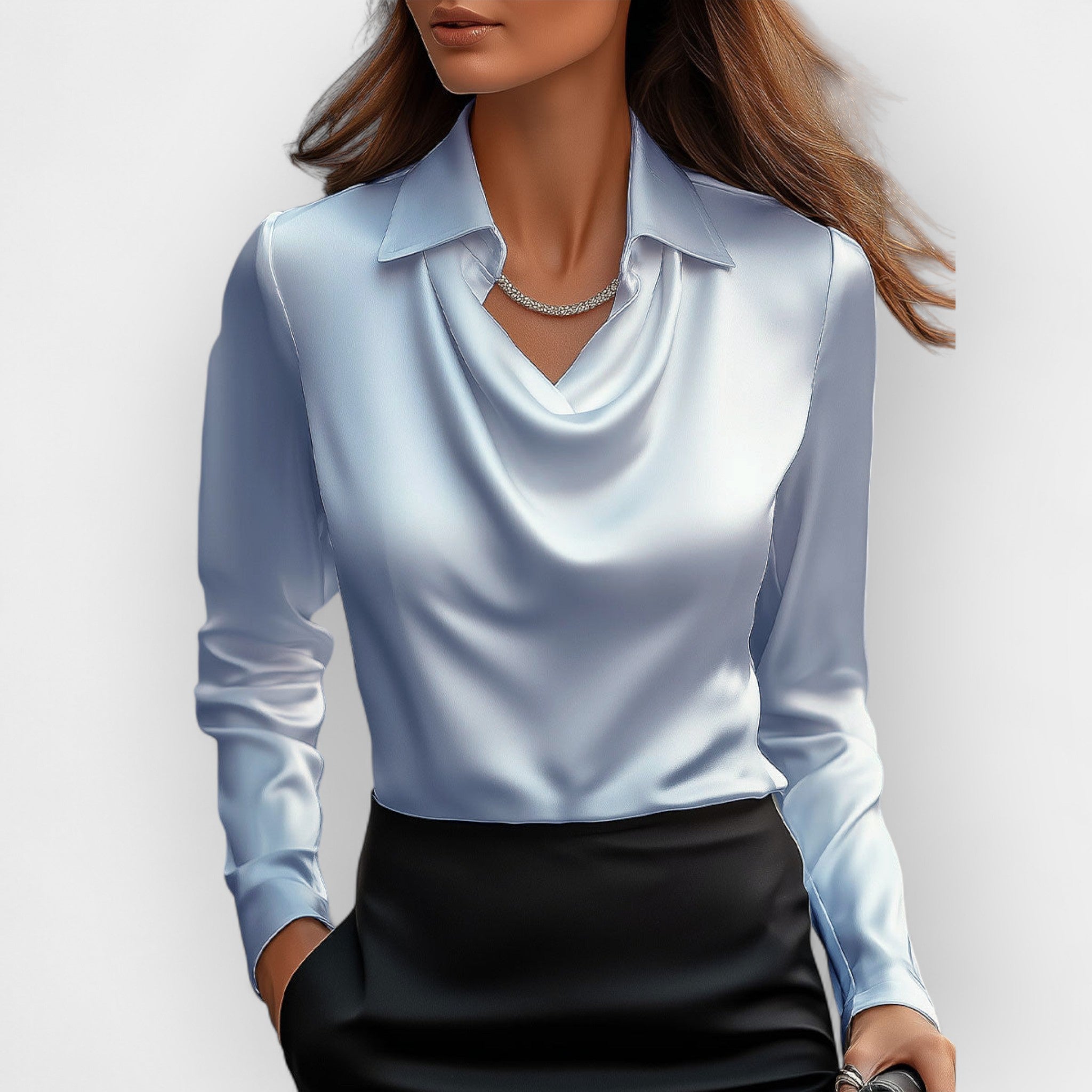 DILANA | Women’s Draped Neck Long Sleeve Blouses