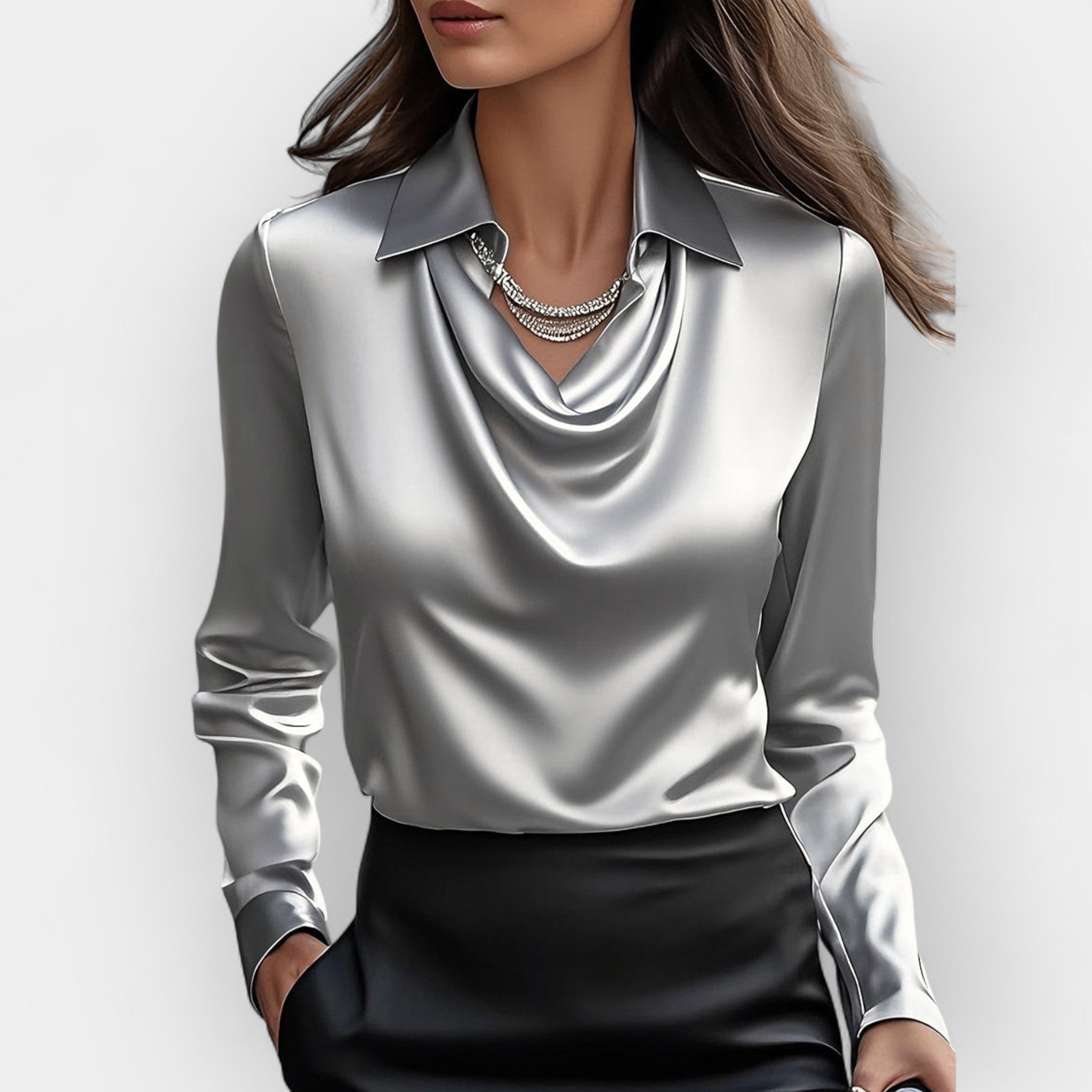 DILANA | Women’s Draped Neck Long Sleeve Blouses