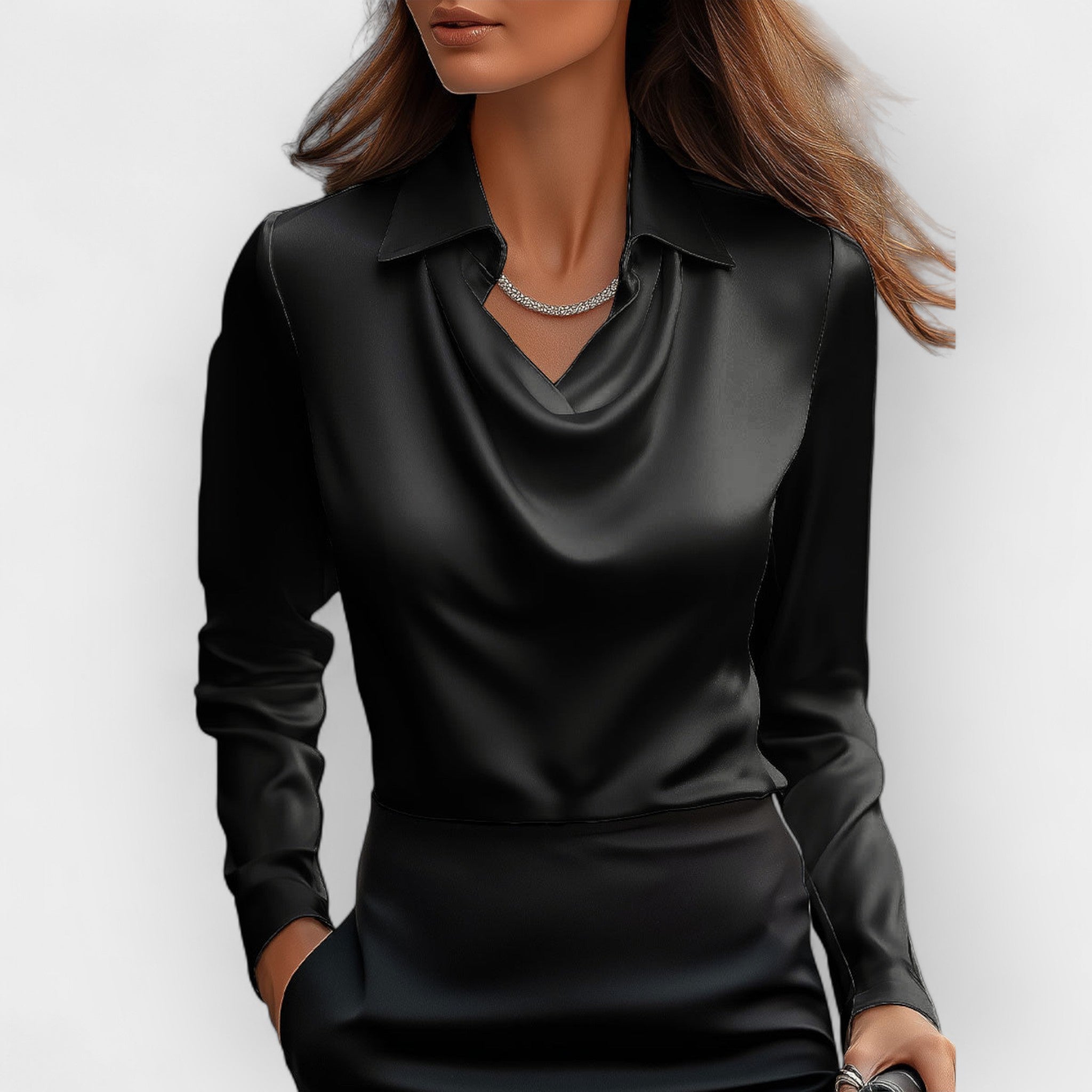 DILANA | Women’s Draped Neck Long Sleeve Blouses