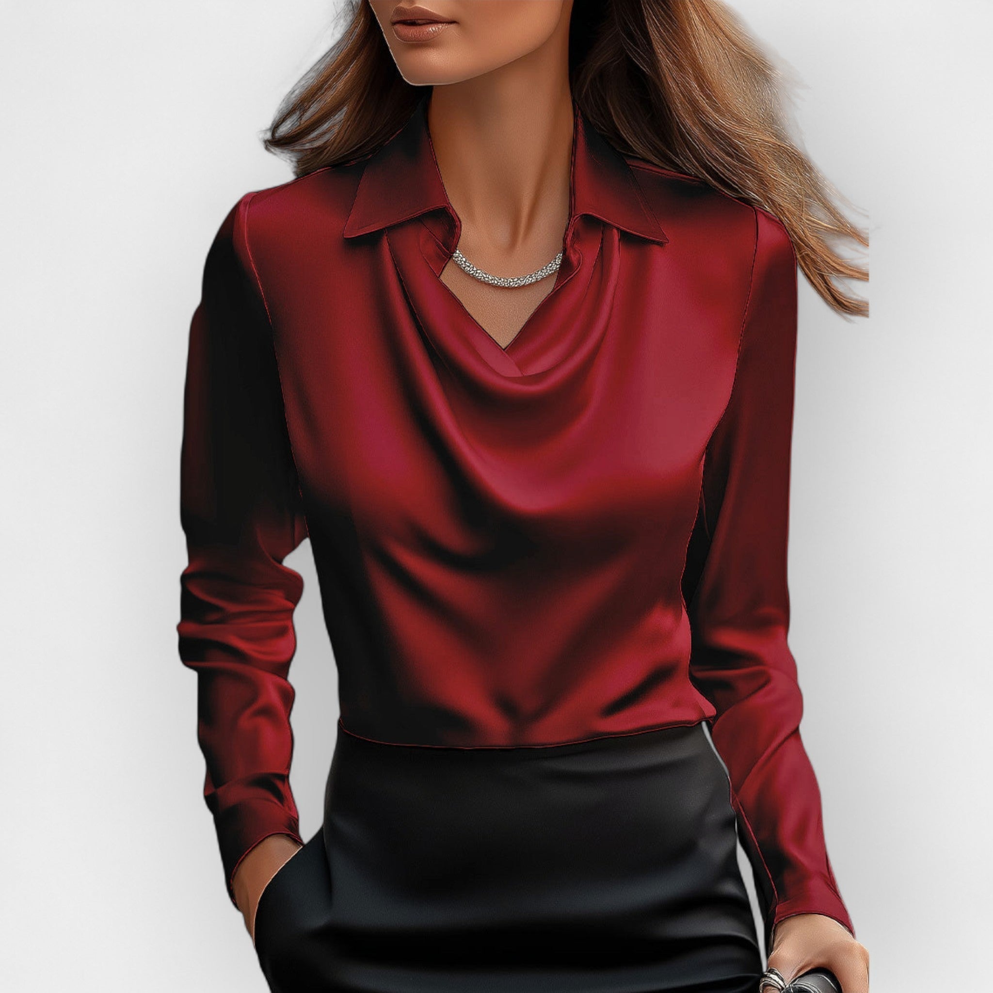 DILANA | Women’s Draped Neck Long Sleeve Blouses