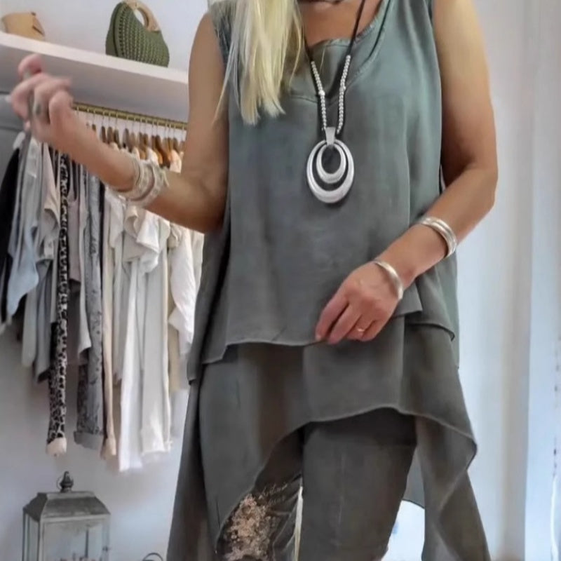 STACY | Women's Two-Piece Set, Sleeveless Top and Printed Pants