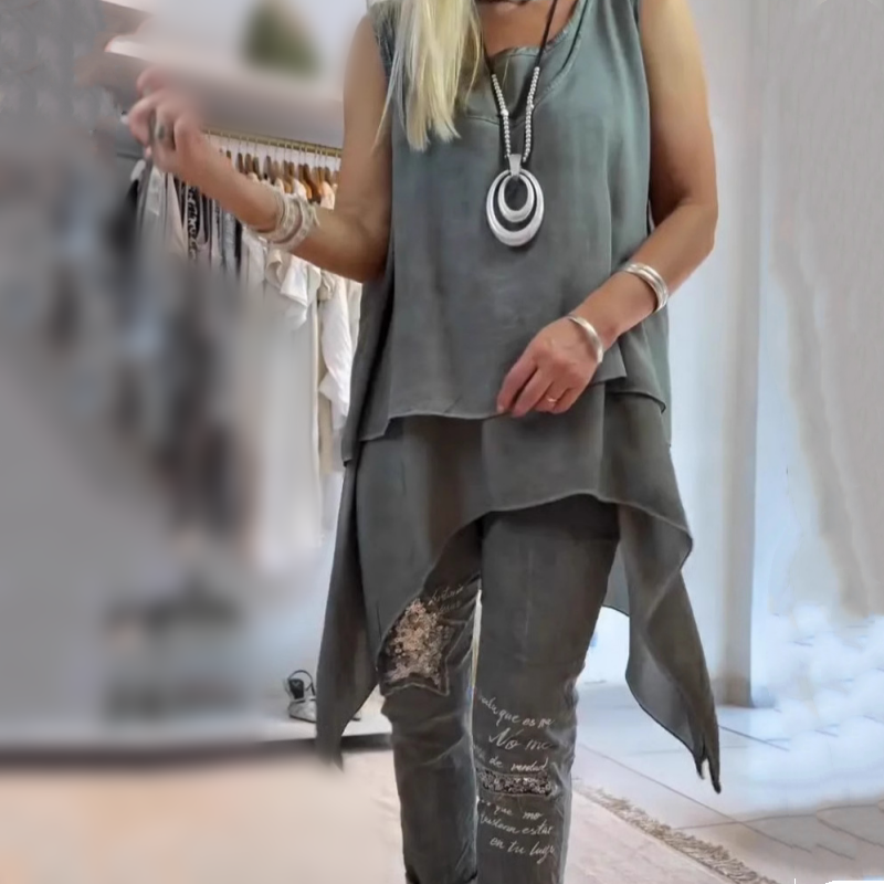 STACY | Women's Two-Piece Set, Sleeveless Top and Printed Pants